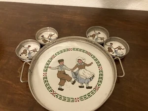 Vintage ceramic bar maid beer tray and coaster set, Germany - Picture 1 of 4
