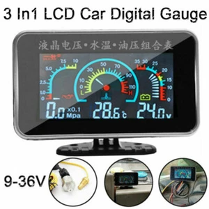 3 In1 LCD Car Digital Gauge Voltmeter Oil Pressure Water Temp Meter W/1/8 NPT - Picture 1 of 9