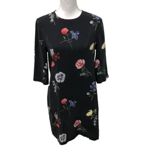 Equipment Silk Shift Dress Womens Small Black Floral Short Sleeve Dainty Garden - Picture 1 of 17