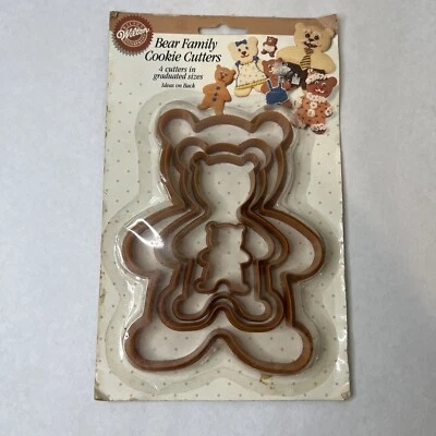 Wilton Bear Family Cookie Cutters - 4 Brown Plastic Cookie Cutter 1994 - NOS  - Image 1 of 4