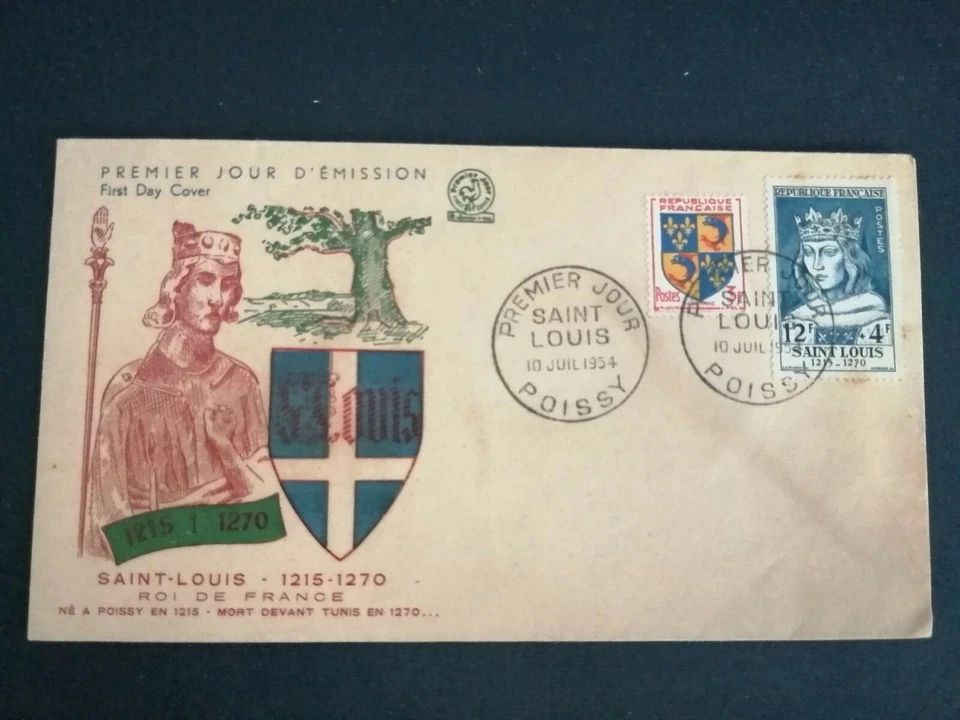 France Premier Day FDC Yvert 989 King Louis Ix Saint Louis 12F +4F Poissy 1954 - Image 1 of 1