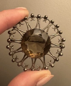 Antique Cairngorm Smoky quartz Silver Brooch - Picture 1 of 4