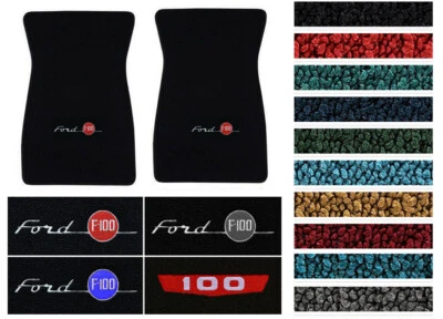 New! 1953-1973 Ford F-100 CARPET Floor Mats w/ Embroidered Logo Pair Pick Color - Image 1 of 4