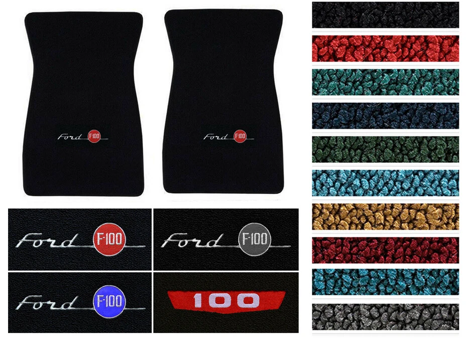 New! 1953-1973 Ford F-100 CARPET Floor Mats w/ Embroidered Logo Pair Pick Color - Image 1 of 4