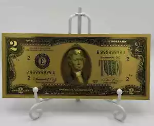 $2 Two Dollar Jefferson Bill Gold Banknote - Novelty Collectable Only - Picture 1 of 2