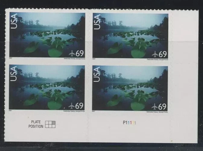 US Airmail Okefenokee Swamp 69c Stamp Plate Block of 4 Scott #C142 - Image 1 of 1