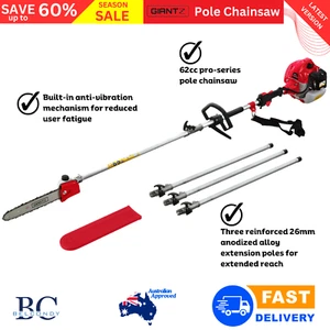 Giantz 62CC Pole Chainsaw 12in Chain Saw Petrol Long Reach Cutter 5.6m Extension - Picture 1 of 13