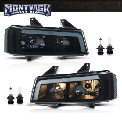 Fit For 03-23 Chevy Express GMC Savana LED Tube Headlights Smoke/Black - Image 1 of 4