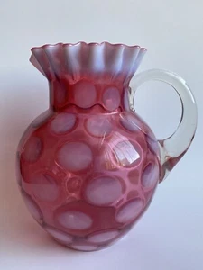FENTON Coin Dot Pink Cranberry Opalescent Large Water Pitcher 9”H Fabulous 1930s - Picture 1 of 6
