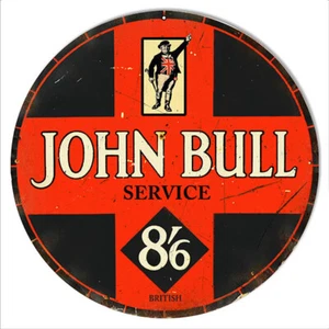 JOHN BULL SERVICE 86 GASOLINA BRITÁNICA 14" REDONDO TRABAJO PESADO HECHO EN EE. UU. METAL ADV signo - Imagen 1 de 1