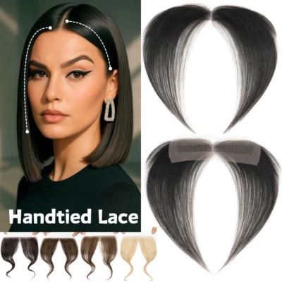 Hand-Tied Full Lace Cover-up Remy Human Hair Piece Patch Front Hairline Topper R - Image 1 of 4