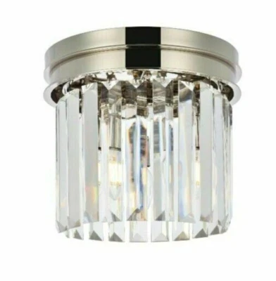 Crystal Chandelier Polished Nickel Flush Mount 3 Light Fixture 12 inch Lighting - Image 1 of 4