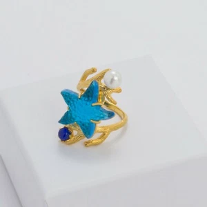 TAGLIAMONTE ANELLO IN ARGENTO 925 CON PASTE VITREE BLU PERLE E LAPIS TGN 905 - Foto 1 di 2