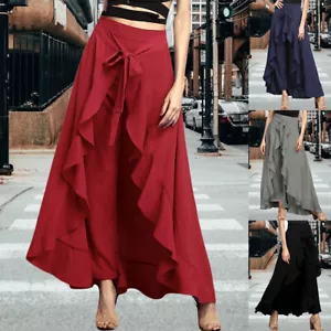 Womens Ruffle Chiffon High Waist Party Dress Ladies Split A-Line Maxi Long Skirt - Picture 1 of 21