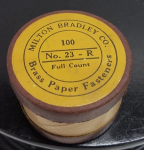 Vintage Milton Bradley Co Brass Paper Fasteners No. 23-R in Round Box w contents - Picture 1 of 15