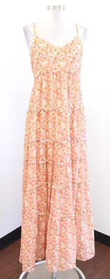 Nuevo con etiquetas $288 Maxi Vestido Julie Brown Davie Margarita Floral Volantes en Niveles Talla M Naranja Foto 1 de 4