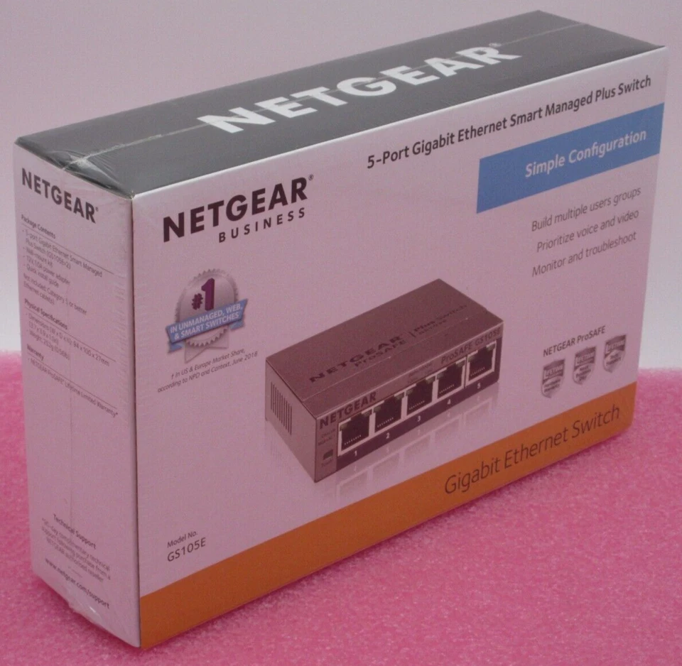 NEW NetGear GS105Ev2 ProSafe 5-Port RJ45 Gigabit Ethernet Managed Desktop Switch - Image 1 of 4