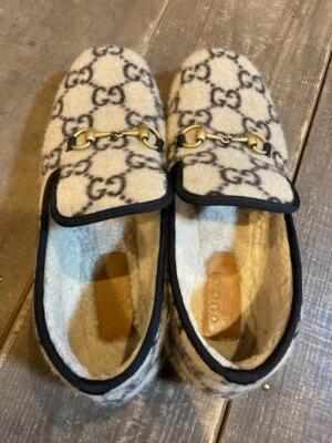 GUCCI Slip-on Wool GG Pattern Shearling Fur Men’s Size 9 28cm - Image 1 of 4
