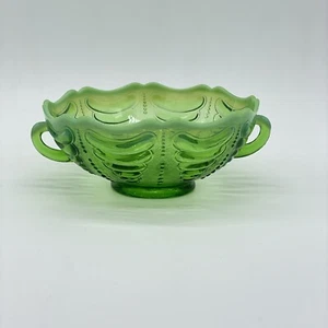 Antiguo cuenco Jefferson abulón verde vidrio opalescente doble mango - Imagen 1 de 12