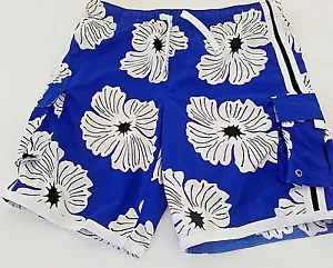 Costume da bagno uomo pantaloncino tavola poliestere bianco blu royal stampa floreale hawiiana S - Foto 1 di 5