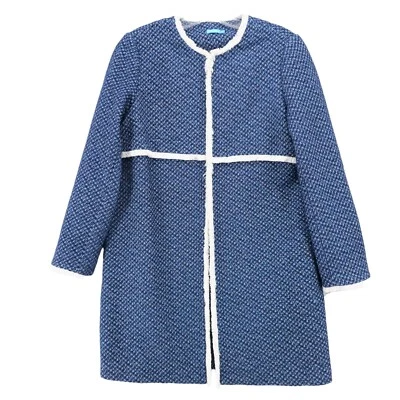 Casaco de carro J. McLaughlin azul tweed linha longa franja rosca metálica tamanho pequeno - Imagem 1 de 4