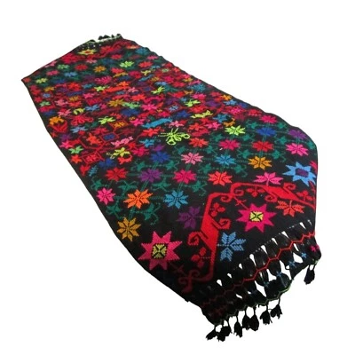 Envoltura de lana Rebozo multicolor punto de cruz gatos flores enredaderas borlas usado en excelente estado Foto 1 de 4