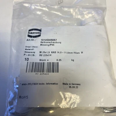 10x Harting Alemania 19120005057 Medio acoplamiento M25x1,5 metal 10,5-14 mm Foto 1 de 3