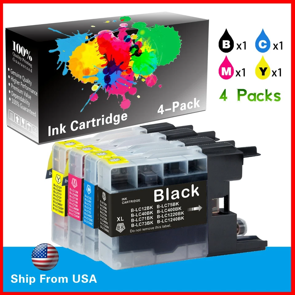 4-PacK High-Yield LC 75 Ink Cartridge Set for  MFC J435W LC75 BKCMY lc75 - Image 1 of 2
