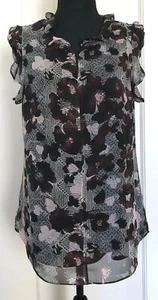 CAbi Top Weaver Flutter Blouse Small  Black Red White Floral Sheer with Cami EUC - Picture 1 of 9
