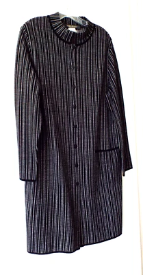 ** MARINA RINALDI Sz M полоски платье черный серый!! - Изображение 1 из 4