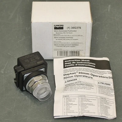 Pulsador Iluminado Dayton 30G370, Montaje 30 mm, LED, Momentáneo, Transparente Foto 1 de 4