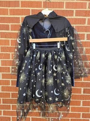 Adulto Bruja Halloween Disfraz Luna Estrellas Capa Falda Collar Pequeño Mediano Celestial Foto 1 de 4