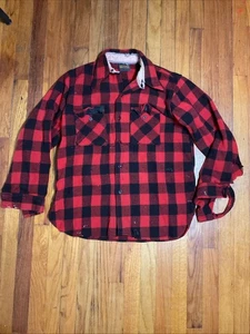 Vintage 70s Big Yank Flannel Shirt Mens Red Plaid Heavy True Vintage Thrashed - Picture 1 of 10