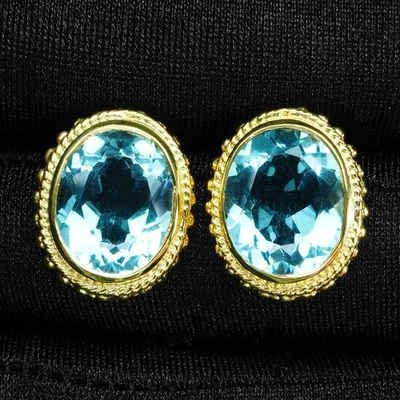 Pendientes hechos a mano de oro de 24 quilates de plata de ley 925 brillante azul marino aguamarina 9 quilates Foto 1 de 4