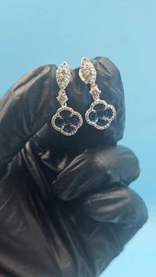 2Ct Oval Cut Lab-Created Sapphire Drop & Dangle Earrings 14K White Gold Plated - Image 1 of 4