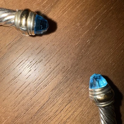 David Yurman Sterling Silver 14k Gold Cable 5mm Blue Topaz  Bracelet Size Medium - Image 1 of 3