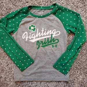 Under Armour Notre Dame Fighting Irish Gray & Green long sleeve Shirt girls 4 - Picture 1 of 8