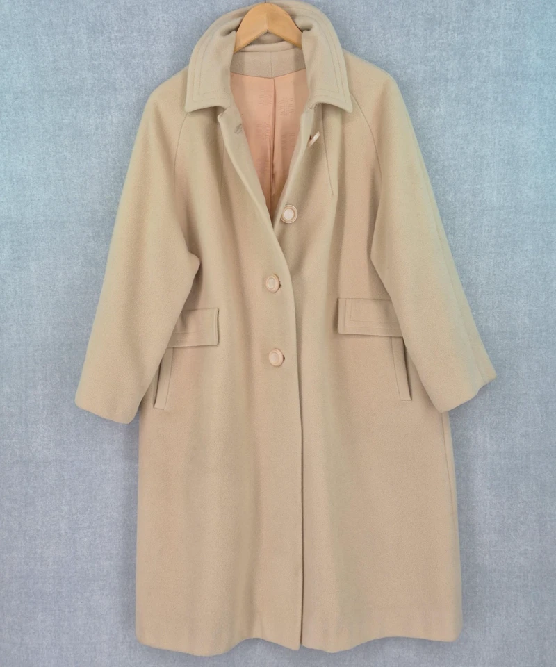 Vintage Bond's Fifth Avenue Wool Overcoat Women M/L Camel Raglan Satin Lined 60s - Image 1 of 4