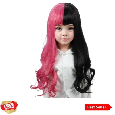 Peluca ondulada rosa y negra para niños para disfraz de Halloween - Accesorio perfecto para disfraces Foto 1 de 4