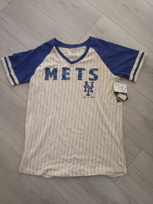 New York Mets Girl's Short Sleeve Pin Stripe  T-Shirt Sparkle Name XL 14/16 - Image 1 of 2