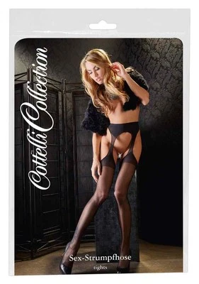Sex-Strumpfhose Sexy Schritt offen schwarz Damen dessous tights L/XL black - Bild 1 von 4