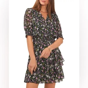 Vince Camuto Floral Smocked dress black NWT Retail $129 - XXS - Picture 1 of 12