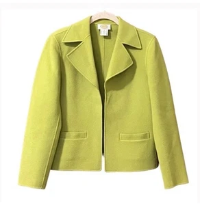Talbots 100% Wool Open Front Blazer Jacket Sz 10 Avacado Green VTG Made In Korea - Picture 1 of 10