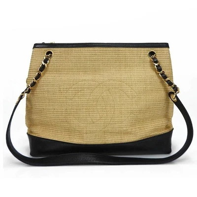 Bolso de Mano USADO CHANEL Marca COCO Cuero/Paja Beige Negro 2ª Serie Foto 1 de 4