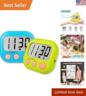Large Display Magnetic Digital Timer Set for Teachers & Kids - Blue & Green - Image 1 of 4