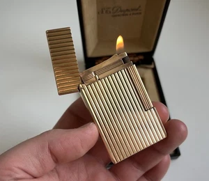 S.T. Dupont Ligne 2 Groß Gold Vertikale Linien Topzustand! 80er Vintage - Bild 1 von 12