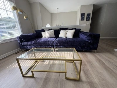 Blue Crushed Velvet Couch - Image 1 of 4