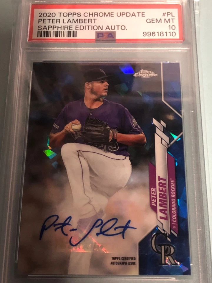 2020 Topps Chrome Sapphire Peter Lambert RC Rookie Auto #RA-PL Rockies PSA 10 - Image 1 of 2