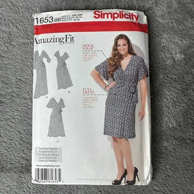 Simplicity 1653 Sewing Pattern Size 20W-28W Amazing Fit Mock Wrap Dress Uncut - Image 1 of 4