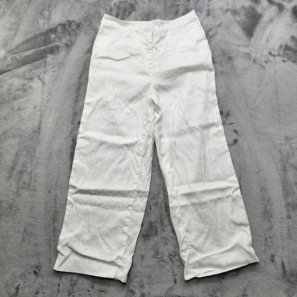 Брюки женские White House Black Market 6 белые широкие укороченные эластичные льняные - Изображение 1 из 4